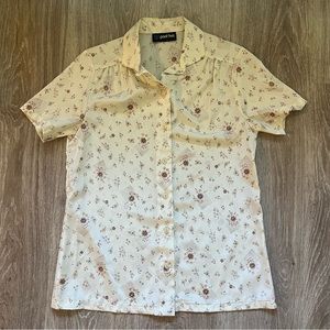 Women’s Vintage Pant-Her Beige/Off White Floral Button Down Blouse Size Small